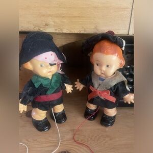 Antique vintage 1940s pirate and sailor dolls. Rare.  They walk! Halloween decor